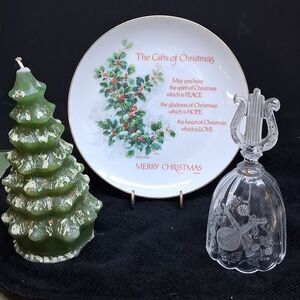 Robert Laessig Christmas plate "The Gifts of Christmas", Bell, &  vtg. Candle